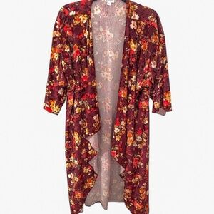 lularoe Shirley Velvet burgundy floral oversized duster fits M-XXL see notes